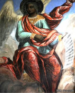 фреска с изображением царевича Димитрия из церкви, построенной к 100-летию его предполагаемой гибели на месте драмы