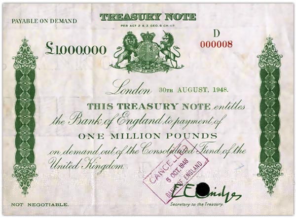историческая банкнота в один миллион фунтов стерлингов