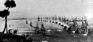 английская и французкая эскадры перед началом сражения в Абукирском заливе