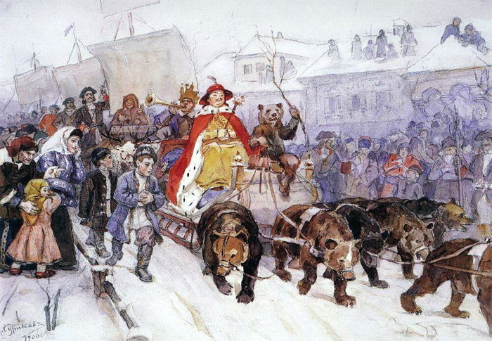 Большой новогодний маскарад 1722 года на улицах Москвы с участием Петра I. Художник Василий Иванович Суриков