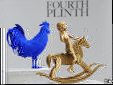 синий петух и бронзовый мальчик на лошадке будут по году занимать пустующий четвертый постамент на Трафальгарской площади