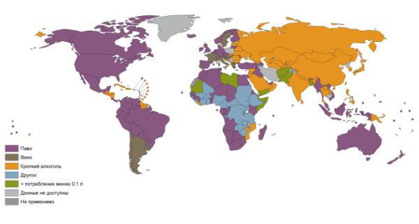 карта употребления алкоголя в мире