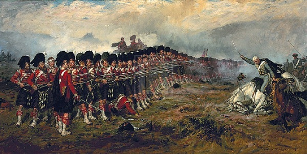 чтобы удержать большой фронт атаки казаков, командир шотландцев баронет Колин Кэмпбелл приказал своим солдатам построиться в шеренгу по два