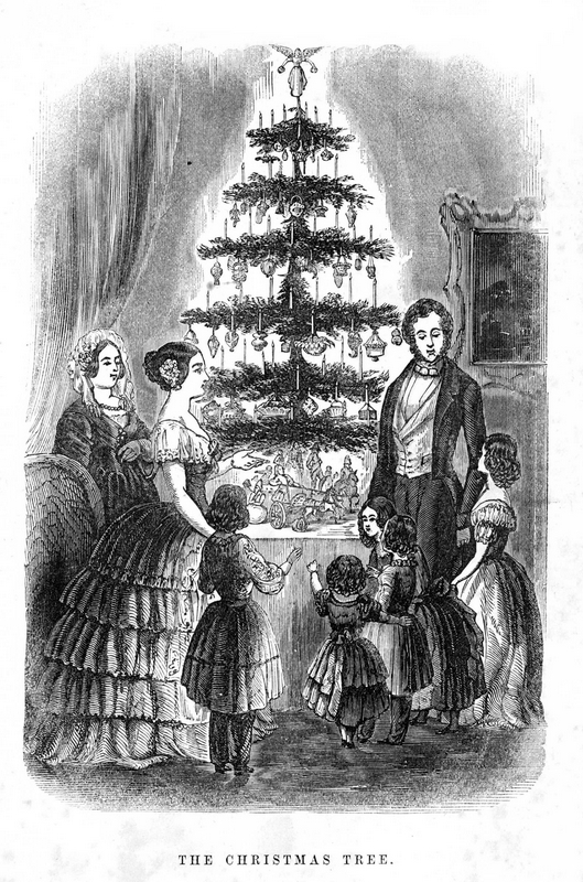 гравюра 1848 года: королева Виктория с семьёй у ёлки